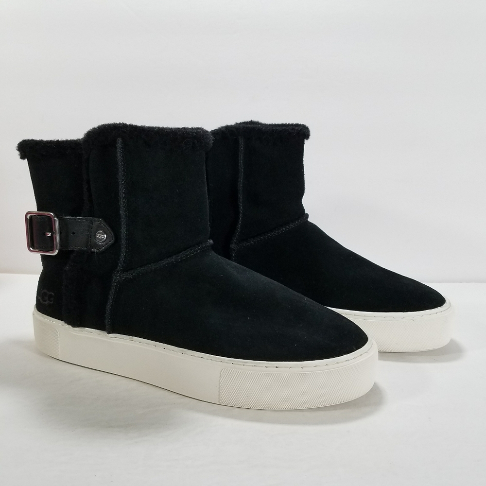 UGG Aika Black Suede Platform Slip On Sneaker Boots Women Size 9